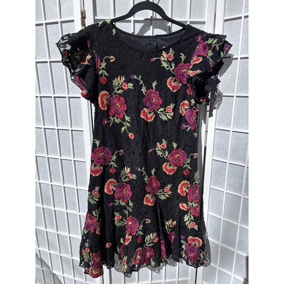 ANTHROPOLOGIE Eva Franco Poppy Dress Black Lace Floral Embroidery Sz 12 $198 - Picture 3 of 9